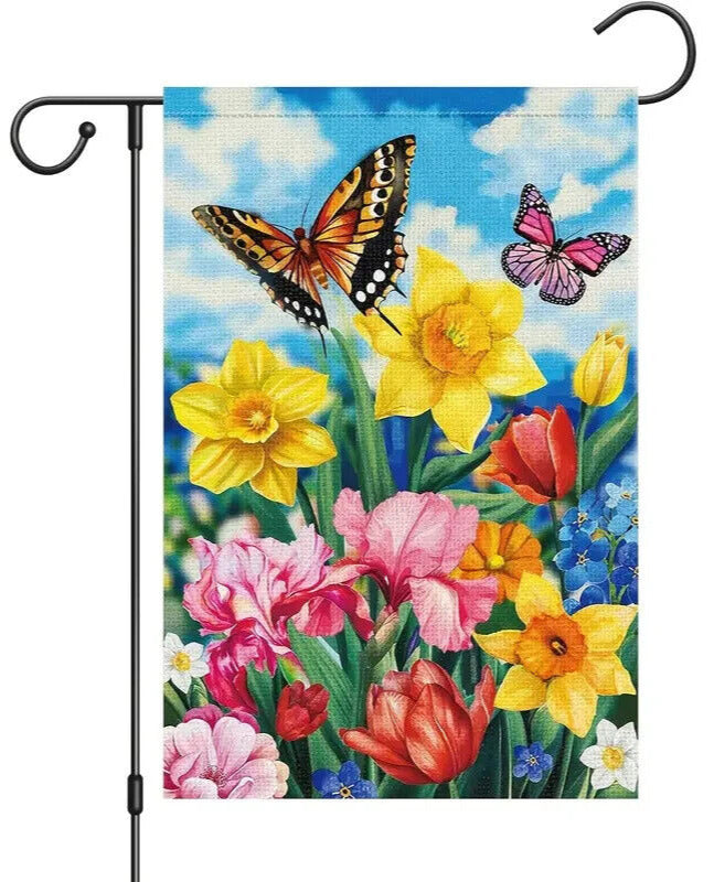 Daffodils & Butterflies Burlap Garden Flag Double-Sided 12" x 18" NEW! Home & Garden:Yard, Garden & Outdoor Living:Décor:Flags Cozy Home Treasures